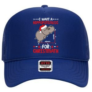 I Want A Hipopotenuse For Christmath Funny Hippo Xmas Cool Gift High Crown Mesh Back Trucker Hat