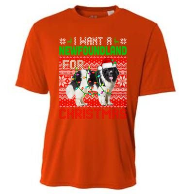 I Want A Newfoundland For Christmas Santa Dog Lover Owner Gift Cooling Performance Crew T-Shirt