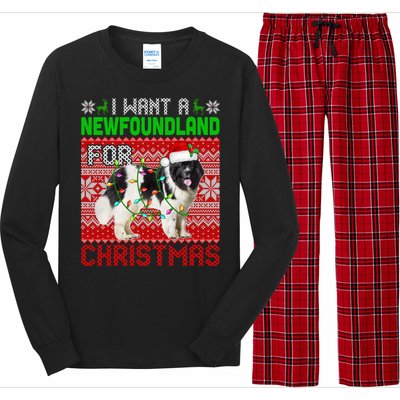 I Want A Newfoundland For Christmas Santa Dog Lover Owner Gift Long Sleeve Pajama Set