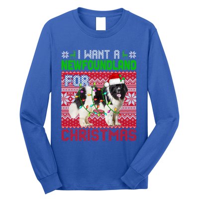 I Want A Newfoundland For Christmas Santa Dog Lover Owner Gift Long Sleeve Shirt