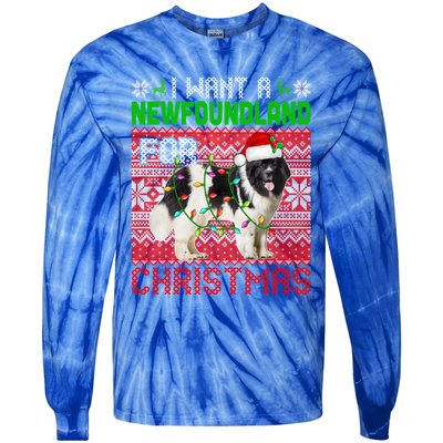 I Want A Newfoundland For Christmas Santa Dog Lover Owner Gift Tie-Dye Long Sleeve Shirt