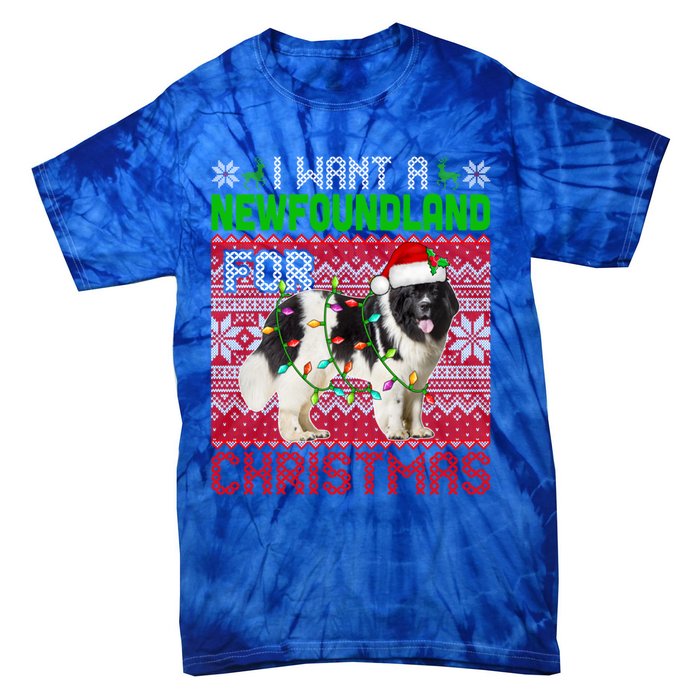 I Want A Newfoundland For Christmas Santa Dog Lover Owner Gift Tie-Dye T-Shirt