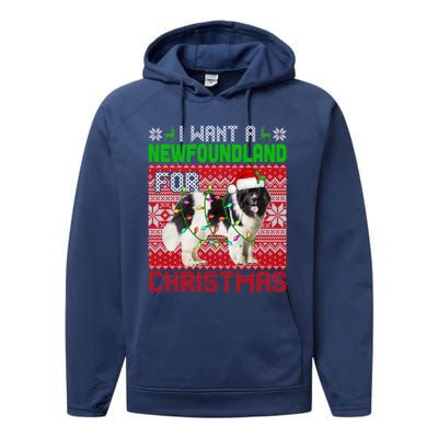 I Want A Newfoundland For Christmas Santa Dog Lover Owner Gift Performance Fleece Hoodie