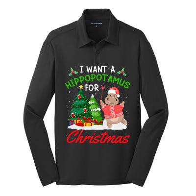 I Want A Hippopotamus For Christmas For Xmas Hippo Meaningful Gift Silk Touch Performance Long Sleeve Polo