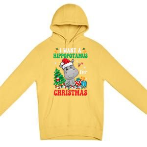 I Want A Hippopotamus For Christmas Lights Santa Hippo Xmas Gift Premium Pullover Hoodie