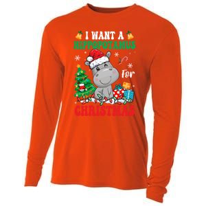 I Want A Hippopotamus For Christmas Lights Santa Hippo Xmas Gift Cooling Performance Long Sleeve Crew