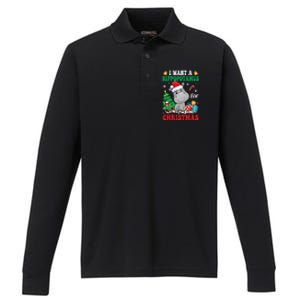 I Want A Hippopotamus For Christmas Lights Santa Hippo Xmas Gift Performance Long Sleeve Polo