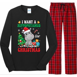 I Want A Hippopotamus For Christmas Lights Santa Hippo Xmas Gift Long Sleeve Pajama Set