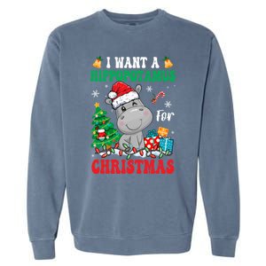 I Want A Hippopotamus For Christmas Lights Santa Hippo Xmas Gift Garment-Dyed Sweatshirt