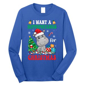 I Want A Hippopotamus For Christmas Lights Santa Hippo Xmas Gift Long Sleeve Shirt