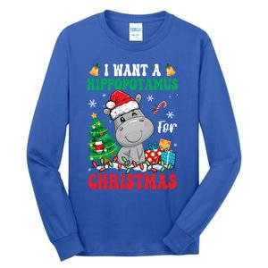 I Want A Hippopotamus For Christmas Lights Santa Hippo Xmas Gift Tall Long Sleeve T-Shirt