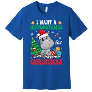 I Want A Hippopotamus For Christmas Lights Santa Hippo Xmas Gift Premium T-Shirt