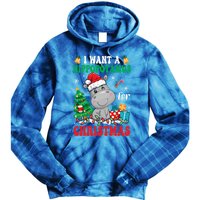 I Want A Hippopotamus For Christmas Lights Santa Hippo Xmas Gift Tie Dye Hoodie