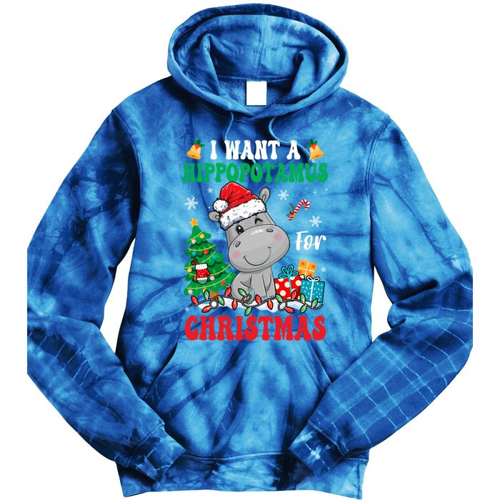 I Want A Hippopotamus For Christmas Lights Santa Hippo Xmas Gift Tie Dye Hoodie