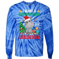 I Want A Hippopotamus For Christmas Lights Santa Hippo Xmas Gift Tie-Dye Long Sleeve Shirt