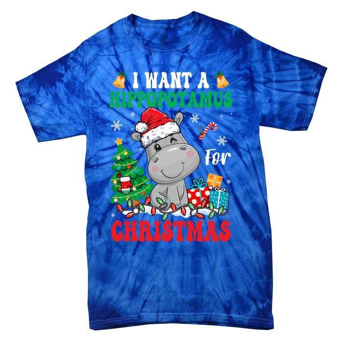 I Want A Hippopotamus For Christmas Lights Santa Hippo Xmas Gift Tie-Dye T-Shirt