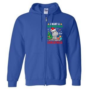 I Want A Hippopotamus For Christmas Lights Santa Hippo Xmas Gift Full Zip Hoodie