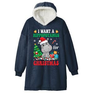 I Want A Hippopotamus For Christmas Lights Santa Hippo Xmas Gift Hooded Wearable Blanket