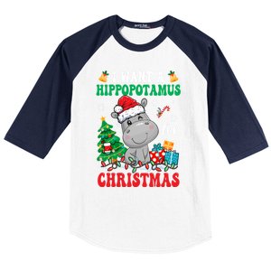 I Want A Hippopotamus For Christmas Lights Santa Hippo Xmas Gift Baseball Sleeve Shirt