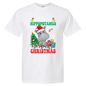 I Want A Hippopotamus For Christmas Lights Santa Hippo Xmas Gift Garment-Dyed Heavyweight T-Shirt