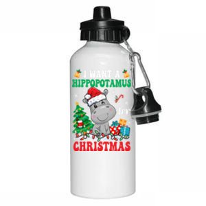 I Want A Hippopotamus For Christmas Lights Santa Hippo Xmas Gift Aluminum Water Bottle