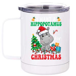 I Want A Hippopotamus For Christmas Lights Santa Hippo Xmas Gift 12 oz Stainless Steel Tumbler Cup