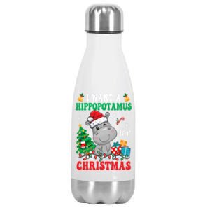 I Want A Hippopotamus For Christmas Lights Santa Hippo Xmas Gift Stainless Steel Insulated Water Bottle