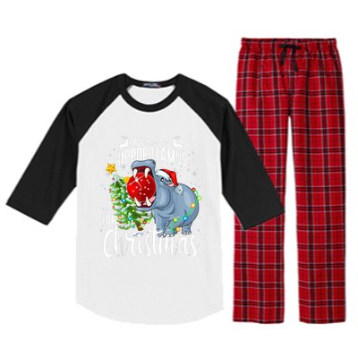 I Want A Hippopotamus For Christmas Xmas Hippo Cute Gift Raglan Sleeve Pajama Set