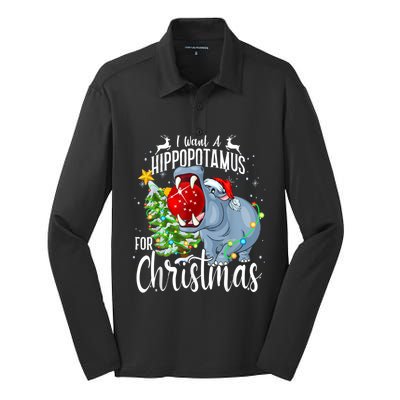 I Want A Hippopotamus For Christmas Xmas Hippo Cute Gift Silk Touch Performance Long Sleeve Polo