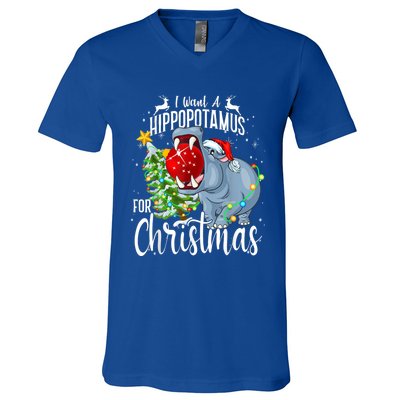 I Want A Hippopotamus For Christmas Xmas Hippo Cute Gift V-Neck T-Shirt