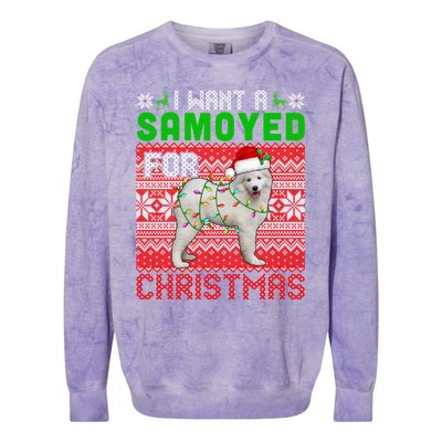 I Want A Samoyed For Christmas Santa Dog Lover Owner Cool Gift Colorblast Crewneck Sweatshirt