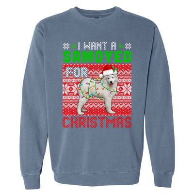 I Want A Samoyed For Christmas Santa Dog Lover Owner Cool Gift Garment-Dyed Sweatshirt