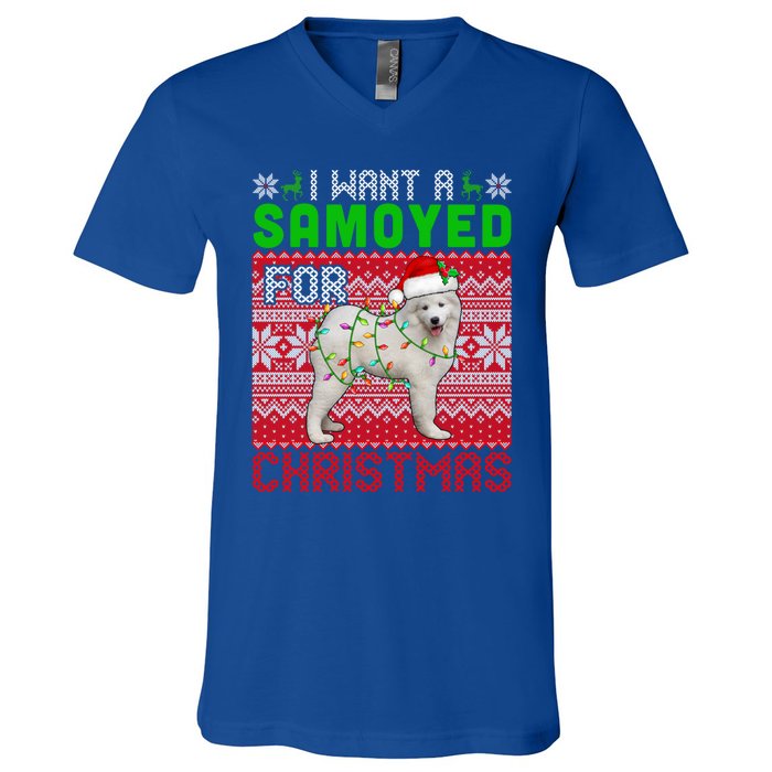 I Want A Samoyed For Christmas Santa Dog Lover Owner Cool Gift V-Neck T-Shirt