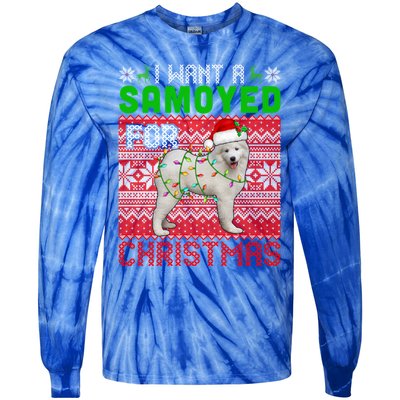 I Want A Samoyed For Christmas Santa Dog Lover Owner Cool Gift Tie-Dye Long Sleeve Shirt