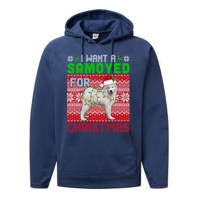 I Want A Samoyed For Christmas Santa Dog Lover Owner Cool Gift Performance Fleece Hoodie