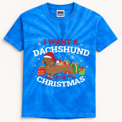 I Want A Dachshund For Christmas Gift Kids Tie-Dye T-Shirt