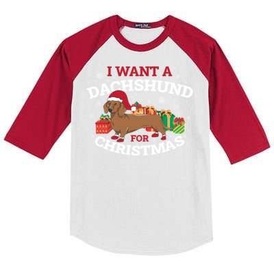 I Want A Dachshund For Christmas Gift Kids Colorblock Raglan Jersey