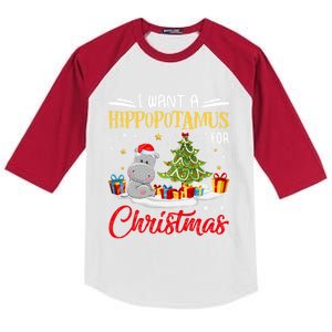 I Want A Hippopotamus For Christmas Xmas Hippo Christmas Gift Kids Colorblock Raglan Jersey