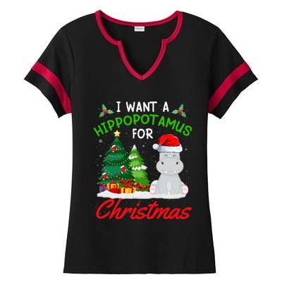 I Want A Hippopotamus For Christmas For Xmas Hippo Gift Ladies Halftime Notch Neck Tee