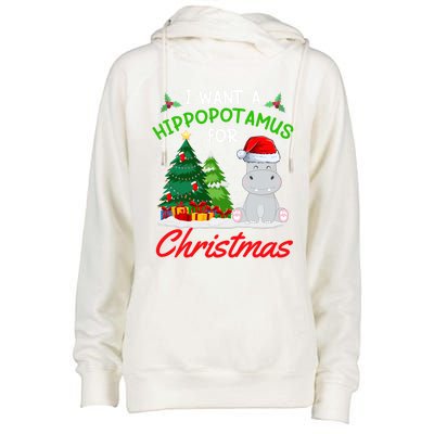 I Want A Hippopotamus For Christmas For Xmas Hippo Gift Womens Funnel Neck Pullover Hood