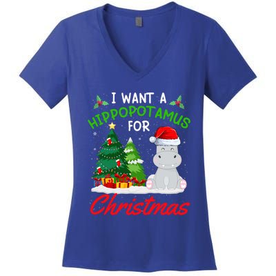 I Want A Hippopotamus For Christmas For Xmas Hippo Gift Women's V-Neck T-Shirt