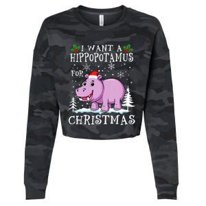 I Want A Hippopotamus For Christmas Xmas Hippo Cropped Pullover Crew