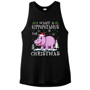 I Want A Hippopotamus For Christmas Xmas Hippo Ladies PosiCharge Tri-Blend Wicking Tank