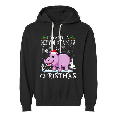 I Want A Hippopotamus For Christmas Xmas Hippo Garment-Dyed Fleece Hoodie