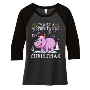 I Want A Hippopotamus For Christmas Xmas Hippo Women's Tri-Blend 3/4-Sleeve Raglan Shirt