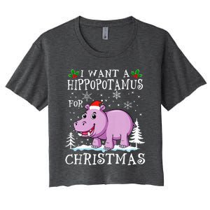 I Want A Hippopotamus For Christmas Xmas Hippo Women's Crop Top Tee