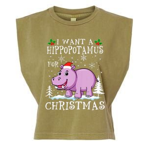 I Want A Hippopotamus For Christmas Xmas Hippo Garment-Dyed Women's Muscle Tee