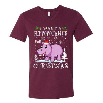 I Want A Hippopotamus For Christmas Xmas Hippo V-Neck T-Shirt