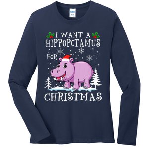 I Want A Hippopotamus For Christmas Xmas Hippo Ladies Long Sleeve Shirt