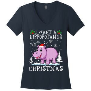 I Want A Hippopotamus For Christmas Xmas Hippo Women's V-Neck T-Shirt